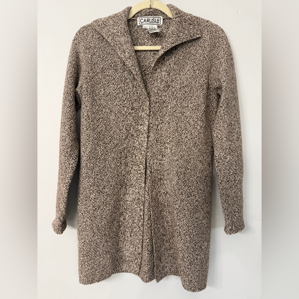 Wool Cashmere Blend Soft Brown & White Marl Open Cardigan Women’s XS Carlisle